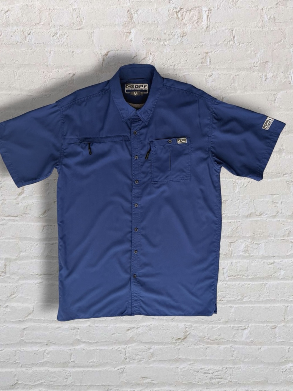 Drake Performance Fishing DPF Shirt Mens Med Blue Vented Short Sleeve Button Up - Picture 15 of 16